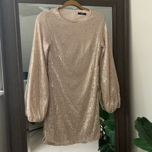 Lantern Puff Sleeve Sequin Bridal Or Party Dress